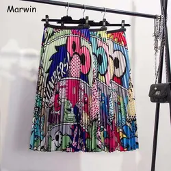 Marwin/Новинка 2019 года, Весенняя плиссированная юбка в европейском стиле с рисунком героев мультфильмов, высокая эластичность, уличный стиль