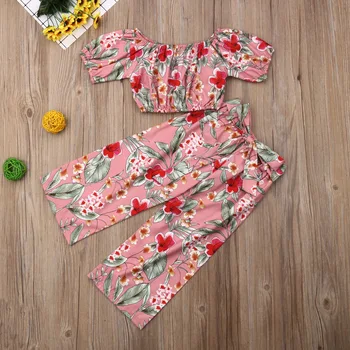 

Emmababy 2019 New Brand Newborn Kid Baby Girl Floral Off Shoulder Crop Tops T-shirt+Pants Outfits 2pcs Set