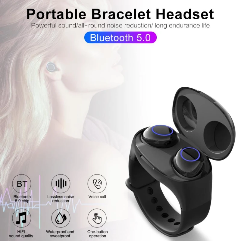 

HM50 TWS Bluetooth In-ear Wireless Earbuds EarPhones HiFi Bluetooth 5.0 Earphones Portable Smart Wristband Wireless Headset