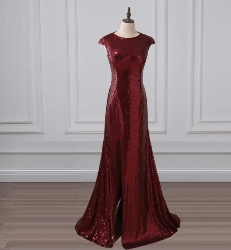 burgundy ADLN Сексуальное Вечернее Платье С Боковым Разрезом, розовое, золотое, с блестками, длинное платье для выпускного вечера с глубоким вырезом, зеленое, черное, красное, серебряное, длинное вечернее платье с пайетками размера плюс - Цвет: burgundy