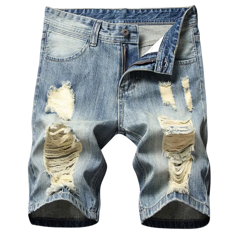 

2019 New Summer Blue Color Denim Shorts Fashion Designer Short Ripped Jeans Men Destroyed Men Jeans Shorts New Men Shorts Pants