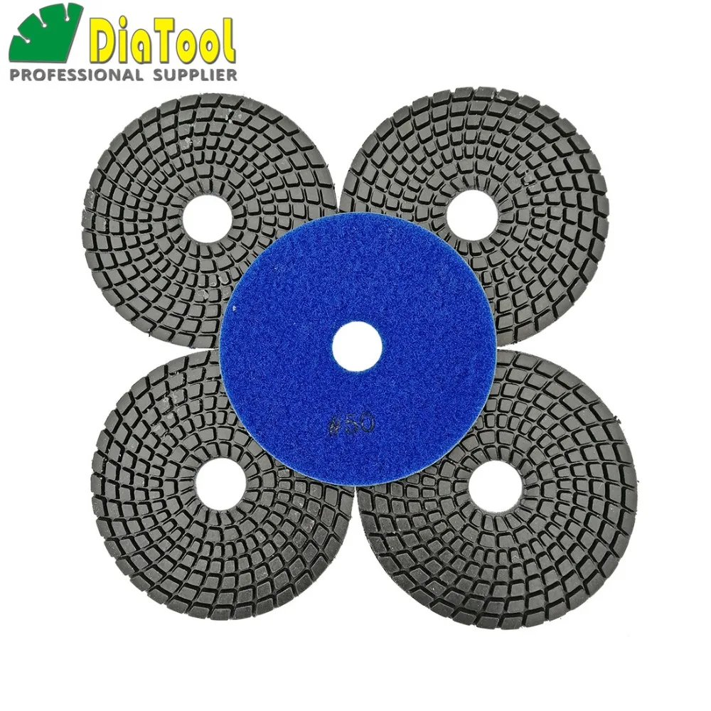 DIATOOL 5pcs 4" 50 Professional Diamond Flexible polishing pads for