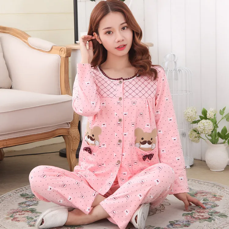 2016 new cute women cartoon bear cardigan pajama sleep