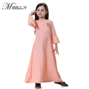 

MISSJOY Muslim Dresses Arab girls robes Fashion temperament 2018 Autumn Three Quarter sleeve O-Neck elegant Embroidery dresses