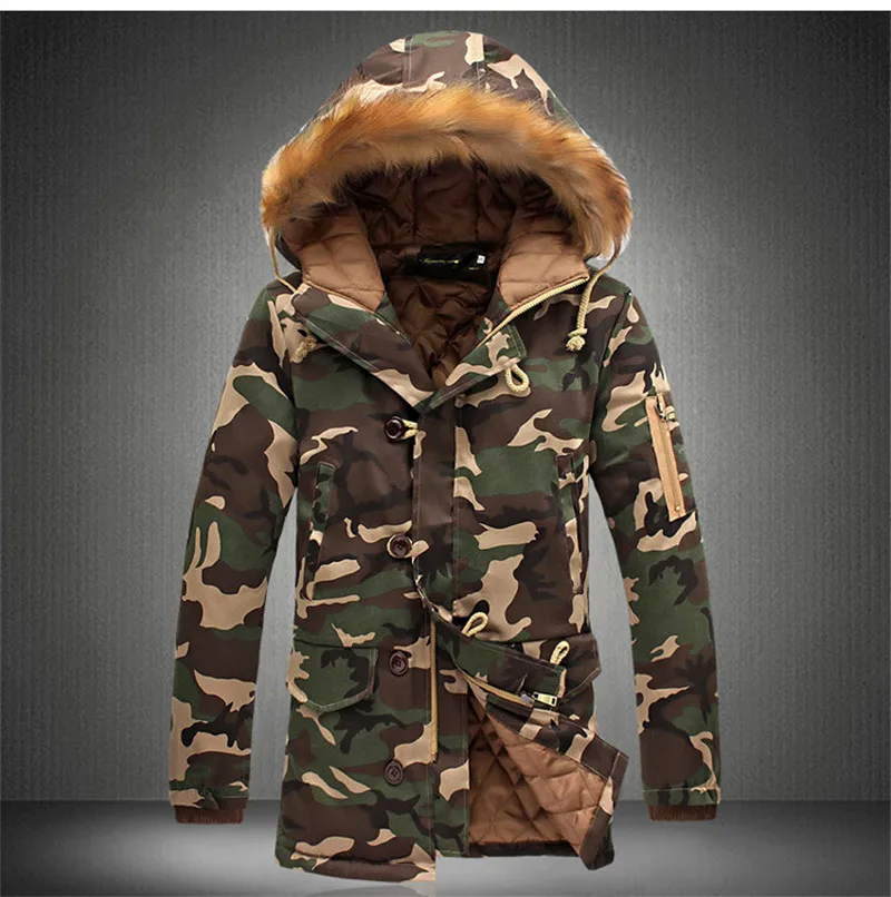 Зимнее утепленное камуфляжное пальто с капюшоном размера плюс с длинным рукавом, теплая ветрозащитная одежда для мужчин, куртки для кемпинга и пешего туризма