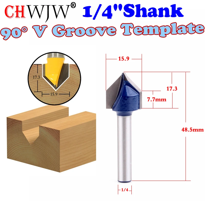 

1pcs 1/4" Shank 90 Degree V Groove Template Router Bit - 5/8"x 17mm - Chwjw