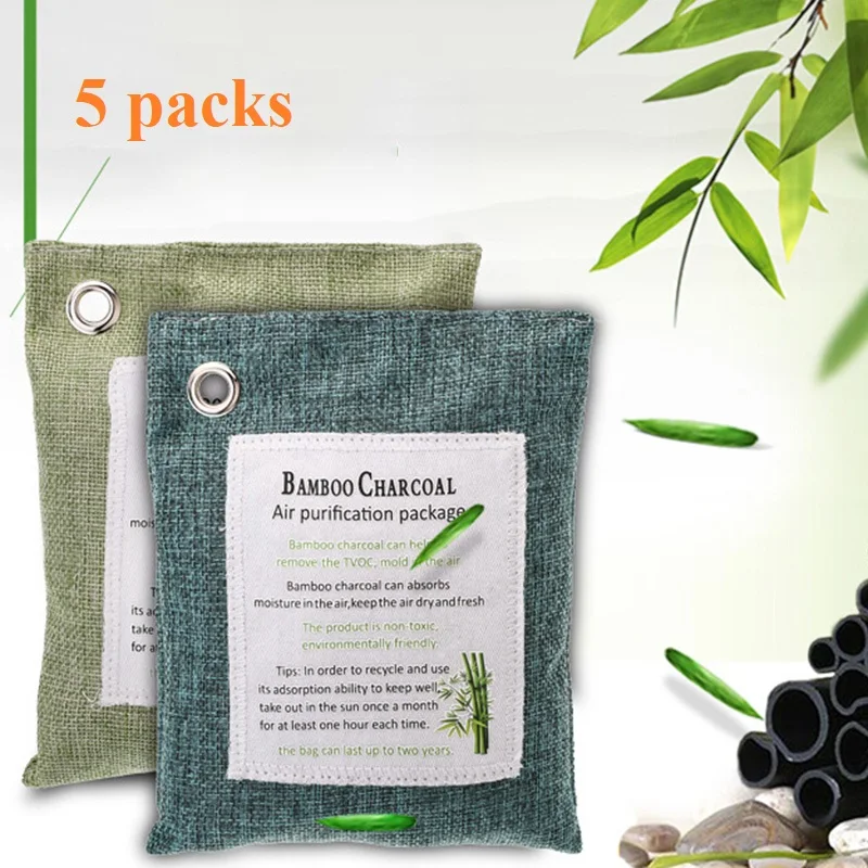 5 упаковок очищающие воздух мешки природа свежий уголь Бамбук воздух очищающий в форме сумочки очиститель запахов бамбуковый уголь+ нетканый материал