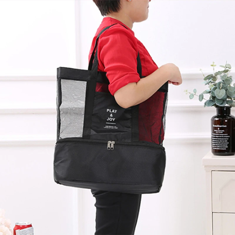 

Two-layer one-shoulder lunch bag storage bag for men and women outdoor picnic bag