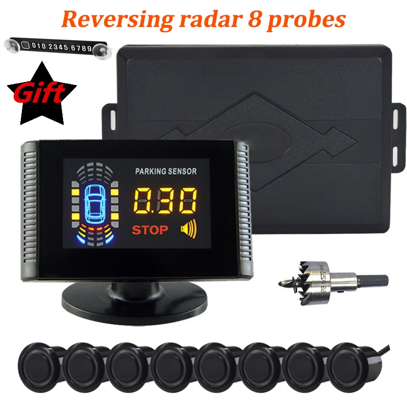 Car Parking Sensor 8 Sensors Auto Radar Detector Reversing Front Back Car Parking Radar Monitor System with LCD Display