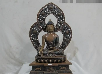 

wholesale factory Tibet Folk temple classical Pure Copper RuLai apothecary Sakyamuni Buddha Statue AE1024