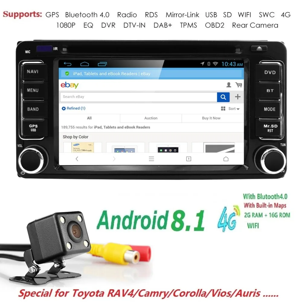 

Android 9.0 Fit for Toyota In Dash Stereo Car DVD Player GPS Navigator Radio SWC DVR RDS DVBT DAB+TPMS BT USB SD Rearview Camera