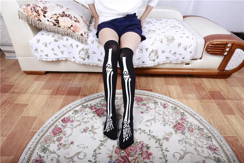 Косплей полосатые выше колена длинные кровь японская медсестра печать кости Чулки Женское Сексуальное белье полосатые эластичные чулки