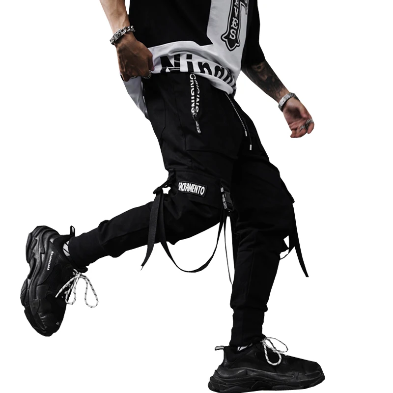 Cena 2019 nowa wiosna spodnie w stylu hip hop klub kostium sceniczny piosenkarki spodnie wstążki streetwear spodnie dresowe do biegania ABZ256