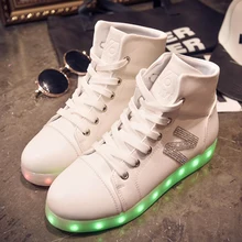 Fasshion Girls Casual Shoes High Top Simulation Women Glowing Light Up Basket Led Luminous Shoes Adult Femme Flashing Led Shoes