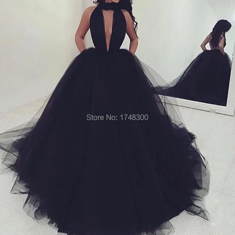 Vestidos de Fiesta Evening Gowns Ball Gown Floor Length keyhole Tulle Black Prom Dresses