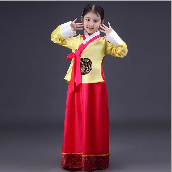 Традиционная корейская одежда для девочек детский ханбок с длинными рукавами, Формальное корейское платье танцевальный костюм для выступлений