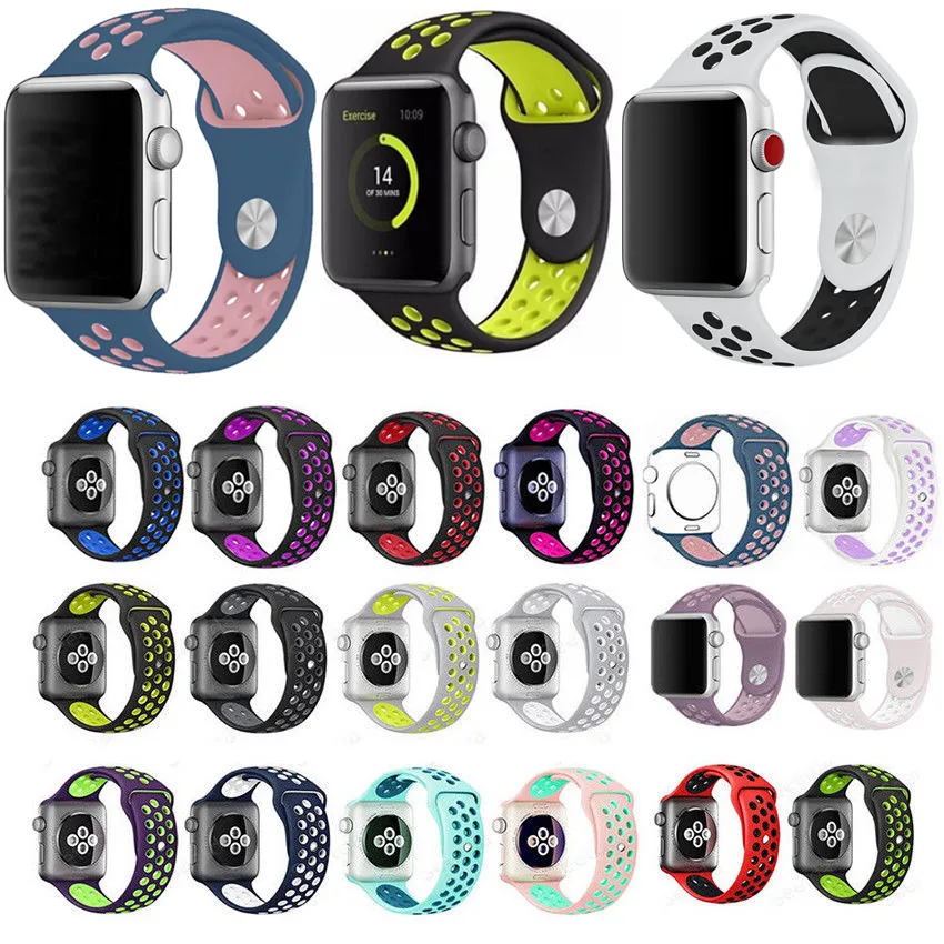 

New Sport Silicone Strap for Apple Watch Band 40mm 44mm Correa Apple Watch 42mm 38mm Bracelet Wrist Watchband iWatch 4/3/2/1