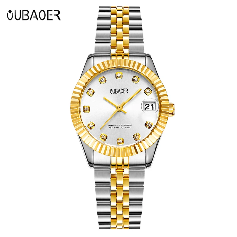 

OUAOER Lady Wrist Watch Diamond Luxury Top Brand Clock Gold Watch Stainless Steel Female Waterproof Quartz Watch For Women