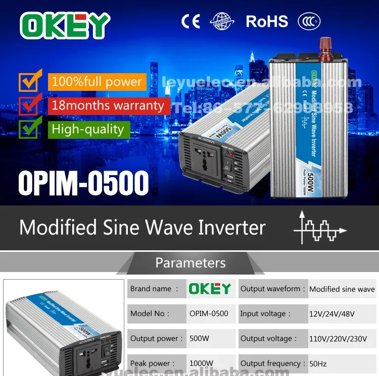 Off ГИРД Модифицированная синусоида Инвертор opim-500-2-12 12vdc к 220vac малой мощности 500 Вт инвертор