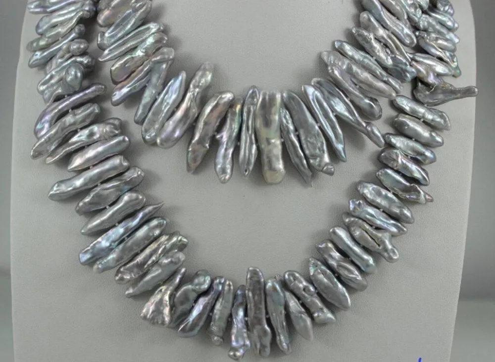 

ddh003803 Gray keshi reborn pearl long necklace 35INCH 8x30mm Alloy "Handmade" no metal
