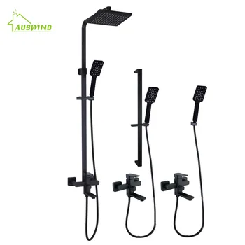 

Shower Faucets Matte Black Brass Bathroom Faucet Bath Square Rainfall With Rotate Spray Shower Head Wall Mounted YD-221