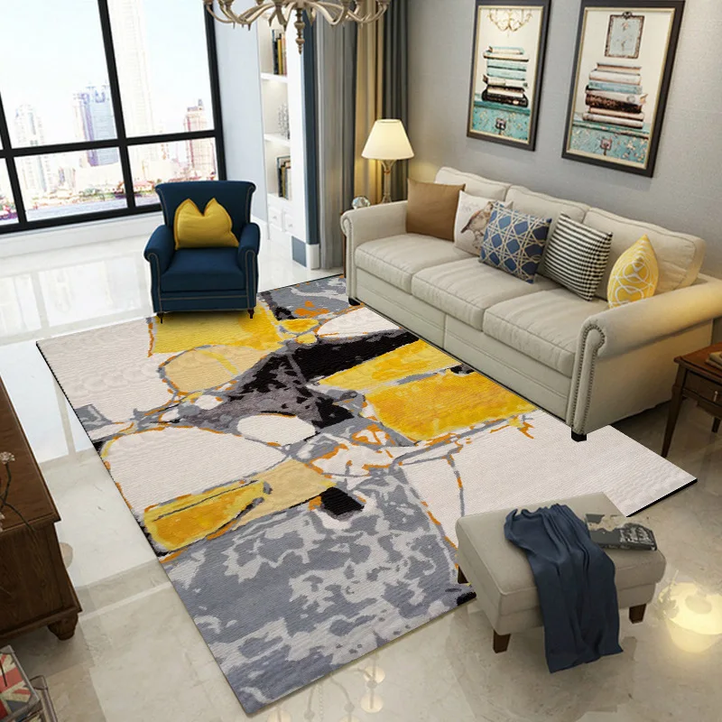 Ковер AOVOLL для гостиной, абстрактная живопись маслом, желтый, серый ковер, ковер для спальни, серый, Современный домашний декор, ручная стирка