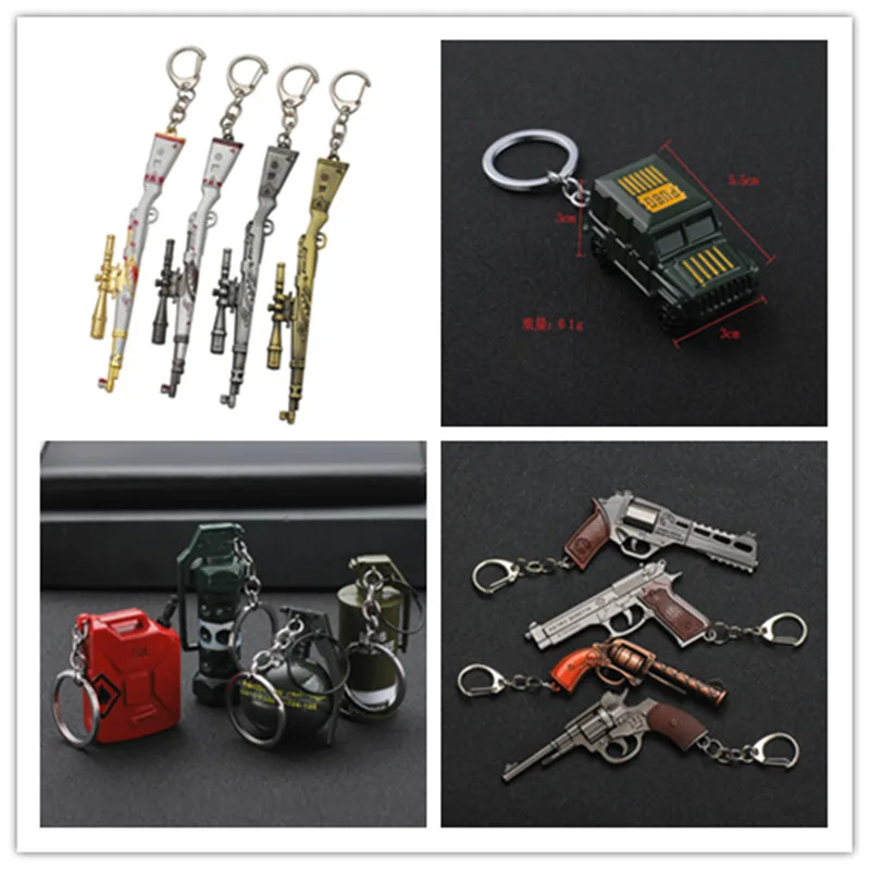 

02 New PUBG Cosplay Costume Keychain Movable Helmet Backpack Pan Alloy Model Key Chain Plane Car Bullet Explosive Mini Pendant