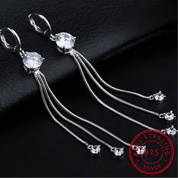 

Fine Jewelry Long Tassel Chain Real 925 Sterling Silver Shiny Zirconia Drop Earrings Boucle D'oreille For Women Delicate Gifts