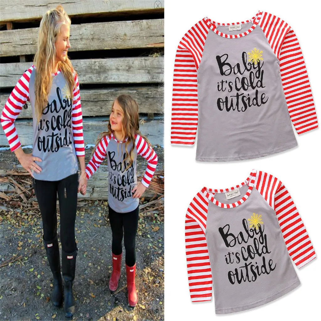 Mother and Me Toddler Long Sleeve Striped Tops Family Matching Clothes