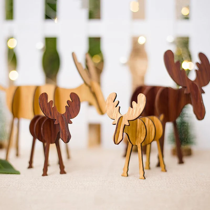 

All New Handmade Wood Christmas Reindeer Creative Natural Wood Craft Baubles Home Office Table Decor Holiday Christmas Gift