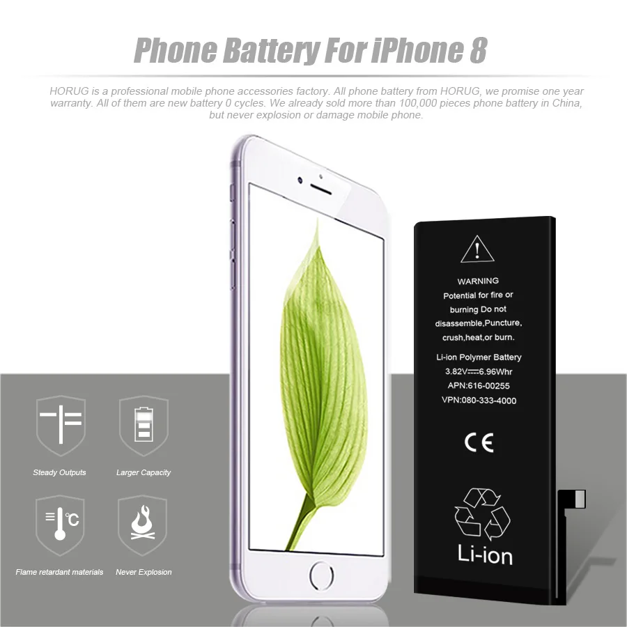 2019 جديد HORUG 100% الأصلي بطارية الهاتف المحمول ل فون 8 بطارية الأصلي قدرة ملصقا استبدال بطاريات الهاتف