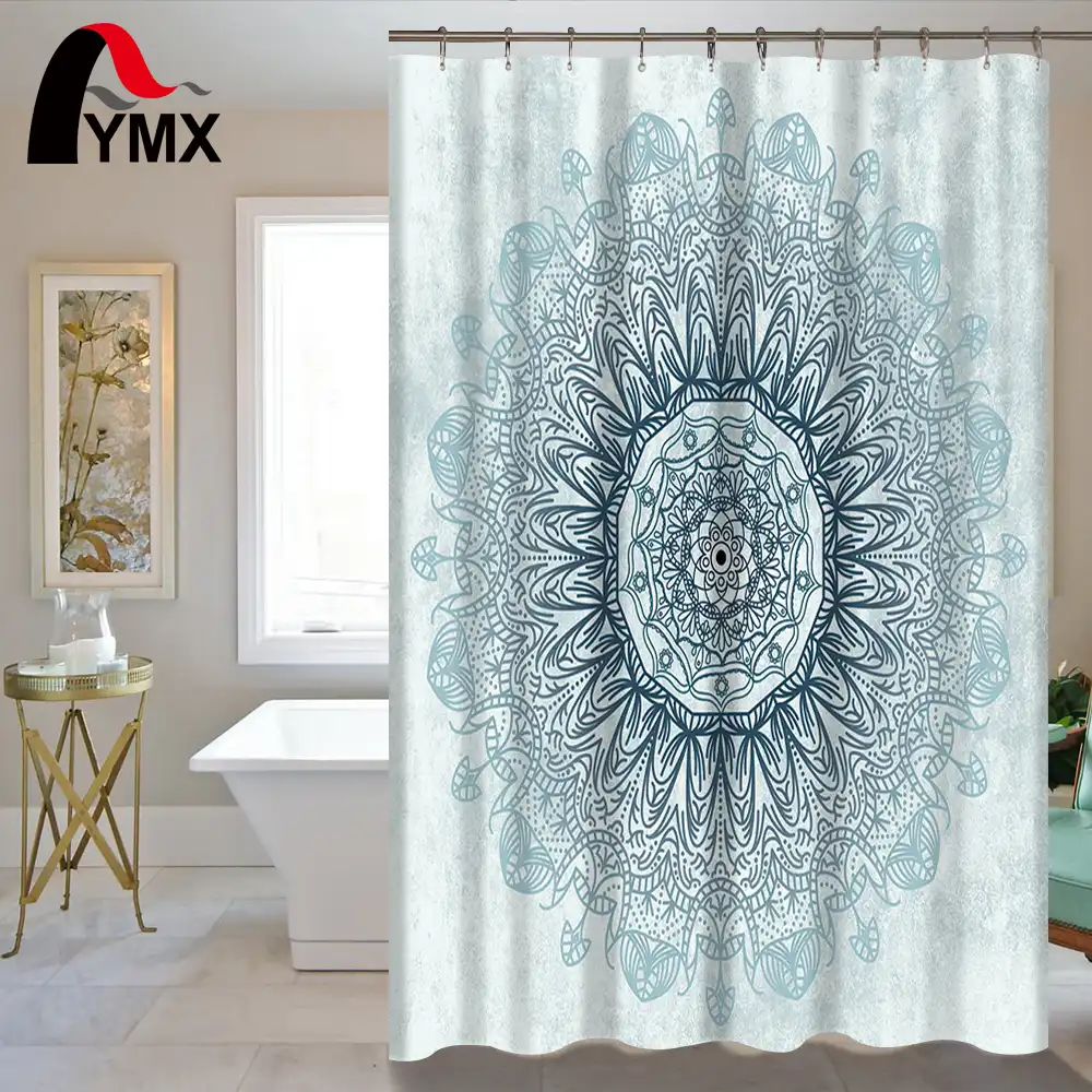 Indian Mandala Shower Curtain Lotus Printed Bohemian Waterproof