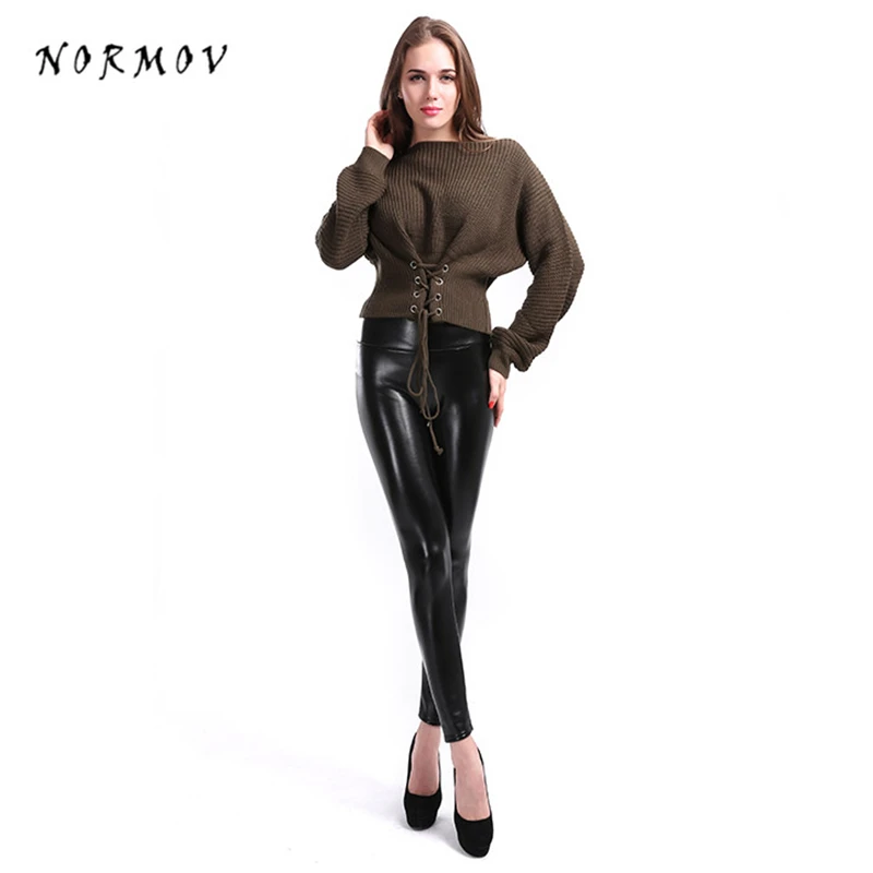 NORMOV 5XL Женские бархатные кожаные брюки теплые зимние леггинсы из искусственной