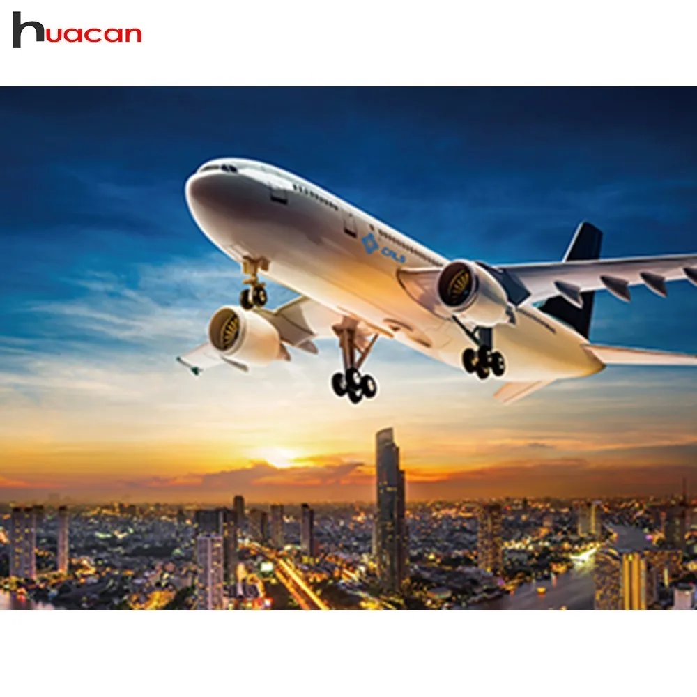 HUACAN Diamond Mosaic Airplane 5D DIY Diamond Painting Cross Stitch Sky