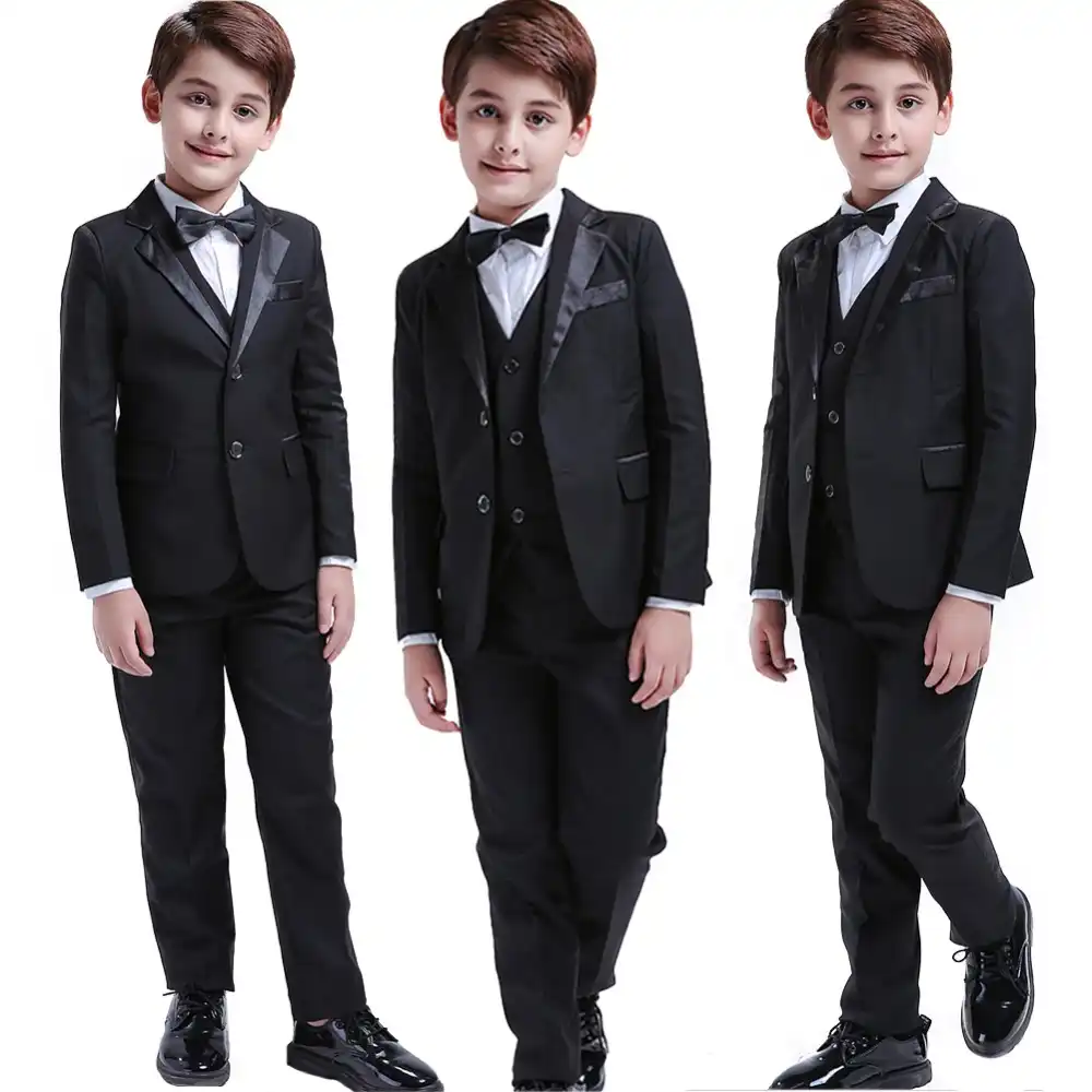 5 Pcs Black Toddler Boys Suits Wedding Formal Children Suit Tuxedo