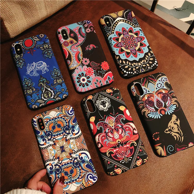 

Retro Floral Flower Paint Phone Case For iPhone 6 7 Plus Fashion Rock Pattern Hard PC TPU Back Cover Cases For iPhone X 8 PLUS