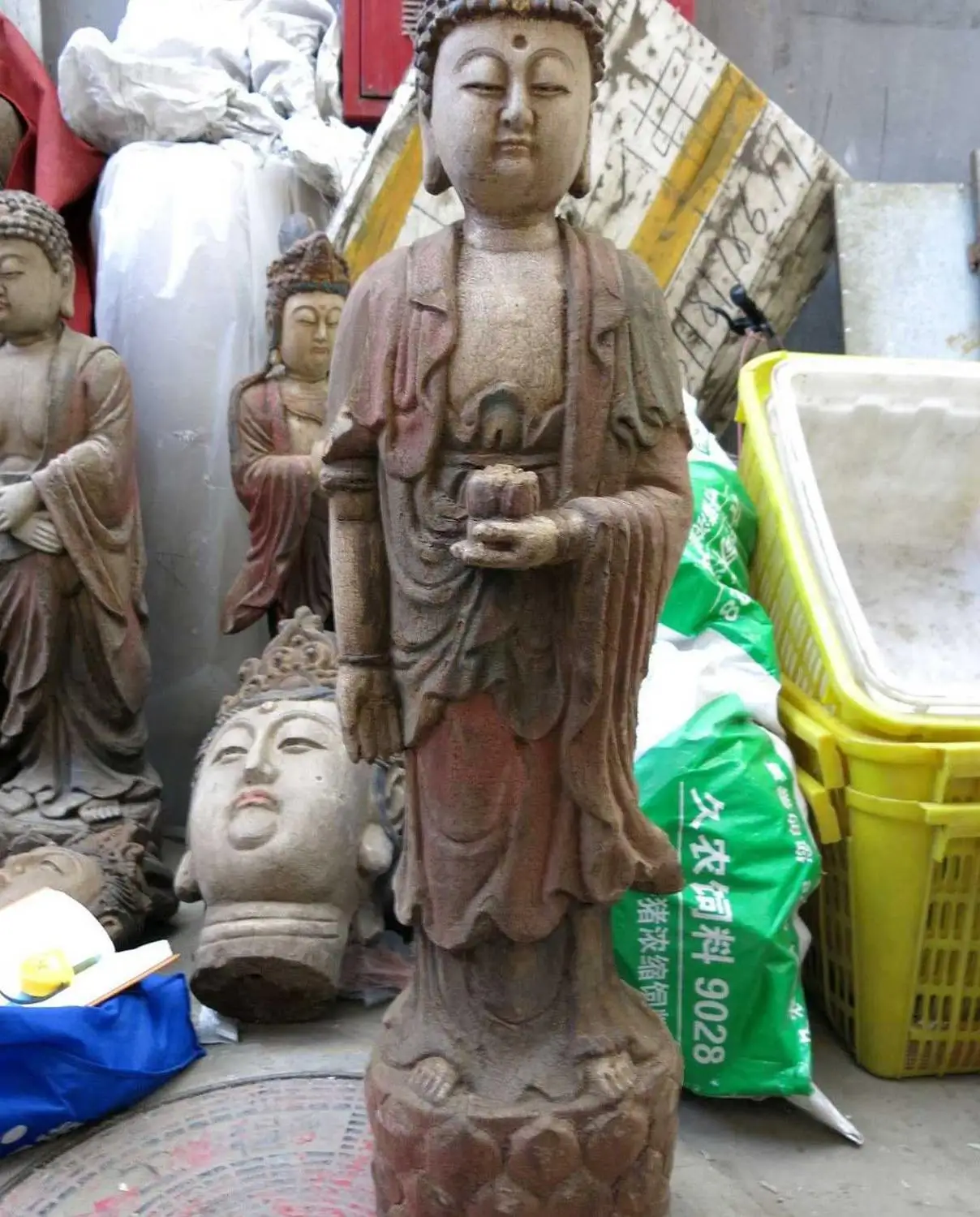 

44" China old hand-made carved wood sculpture buddhism Medicine Buddha Statue