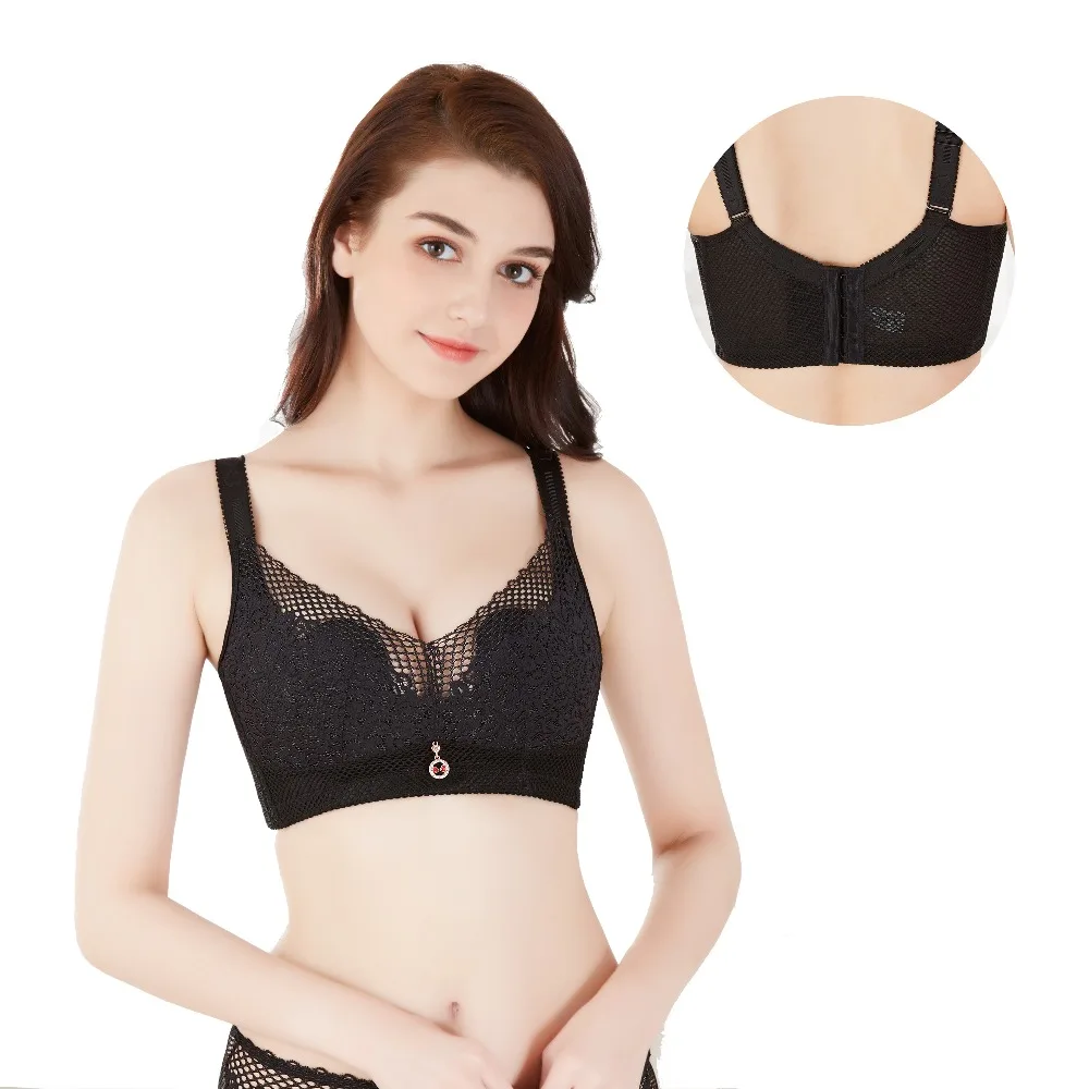 

Summer Women Big Large Cup Wire Free Bras Full Coverage Lace Brassiere Plus Size breathable Wide Strap Support Vest Bra C D E