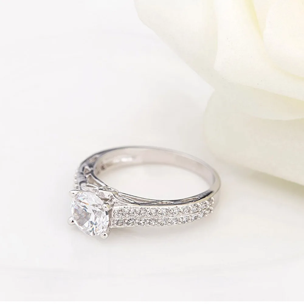 LUOTEEMI Hot Sale Luxury White Gold-Color Bridal CZ Micro Pave Female Wedding Engagement Finger Ring Classic Couple Jewelry