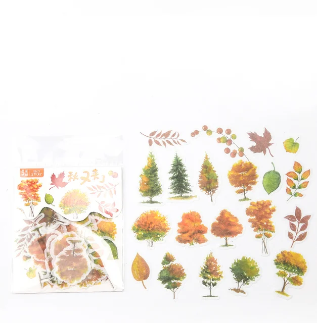 Mr.paper 40Pcs/bag 24 Designs Cute Diary Sticker Scrapbooking Heart Beat Series Japanese Kawaii Creative Stationery Deco Sticker Golden Leaves