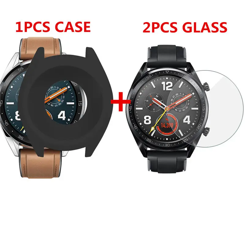 Мягкий защитный чехол+ 2 шт Закаленное стекло протектор экрана для huawei Watch GT цветной защитный чехол-рамка - Цвет: 1