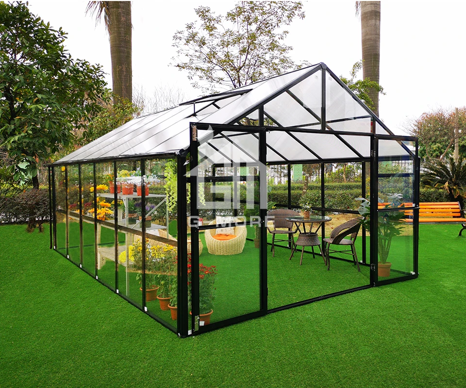 

Extendable Greenhouse, Black with Twin Wall Glazing (13.4'x11.3', 14.1m2, 6mm Hollow PC or 4mm Solid PC)
