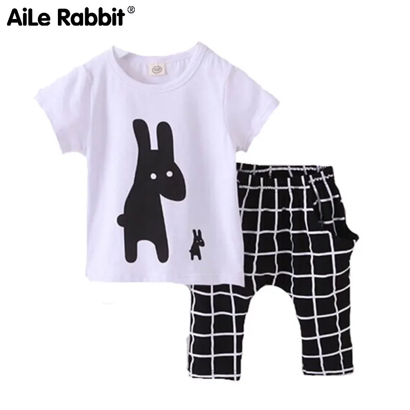 AiLe Rabbit New Baby Boy Clothing Set Pattern Rabbit Toddler Boys Clothing Plaid Kids Clothes