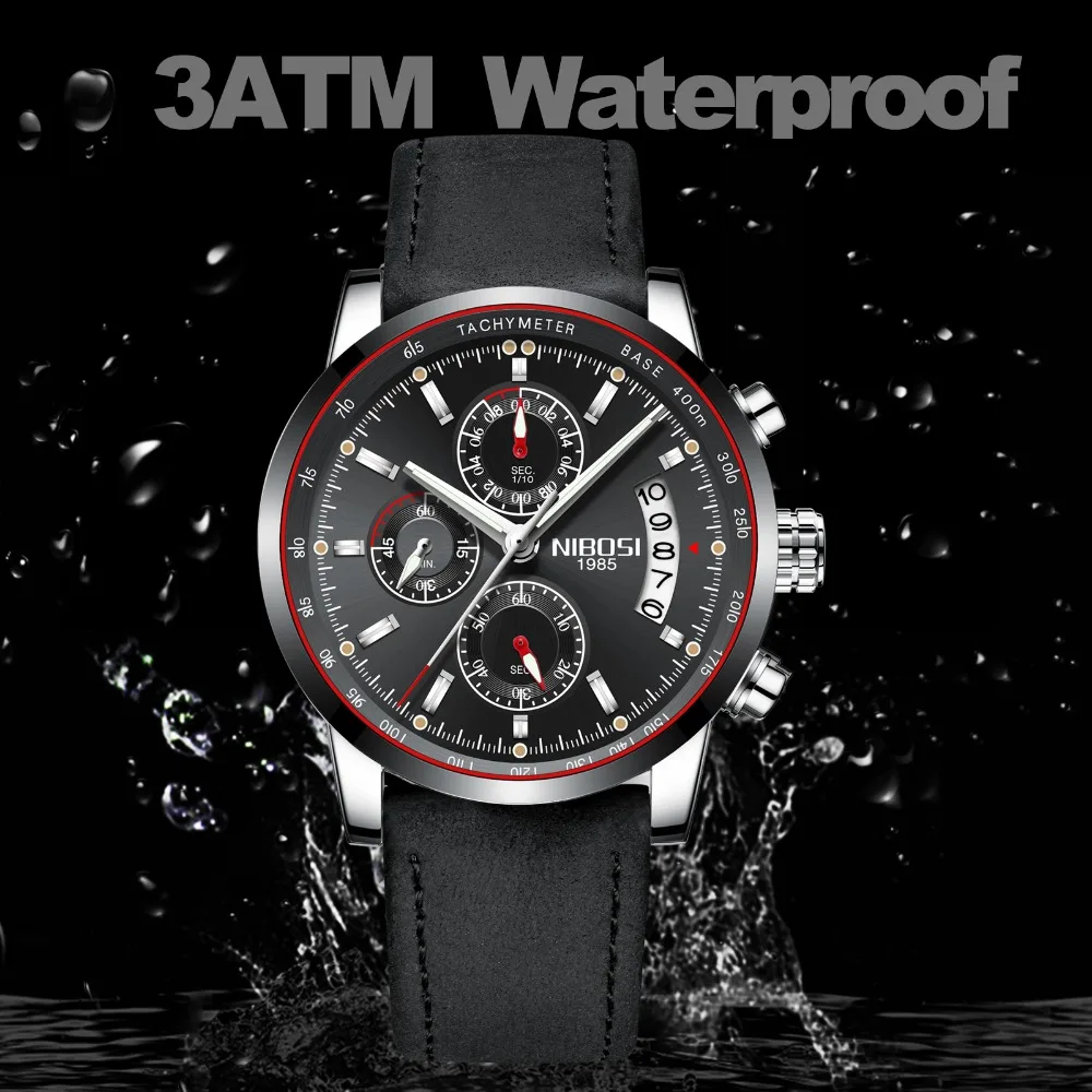 

NIBOSI Men Watch Luxury Male Leather Waterproof Sport Quartz Chronograph Military Wrist Watches Men Relogio Masculino