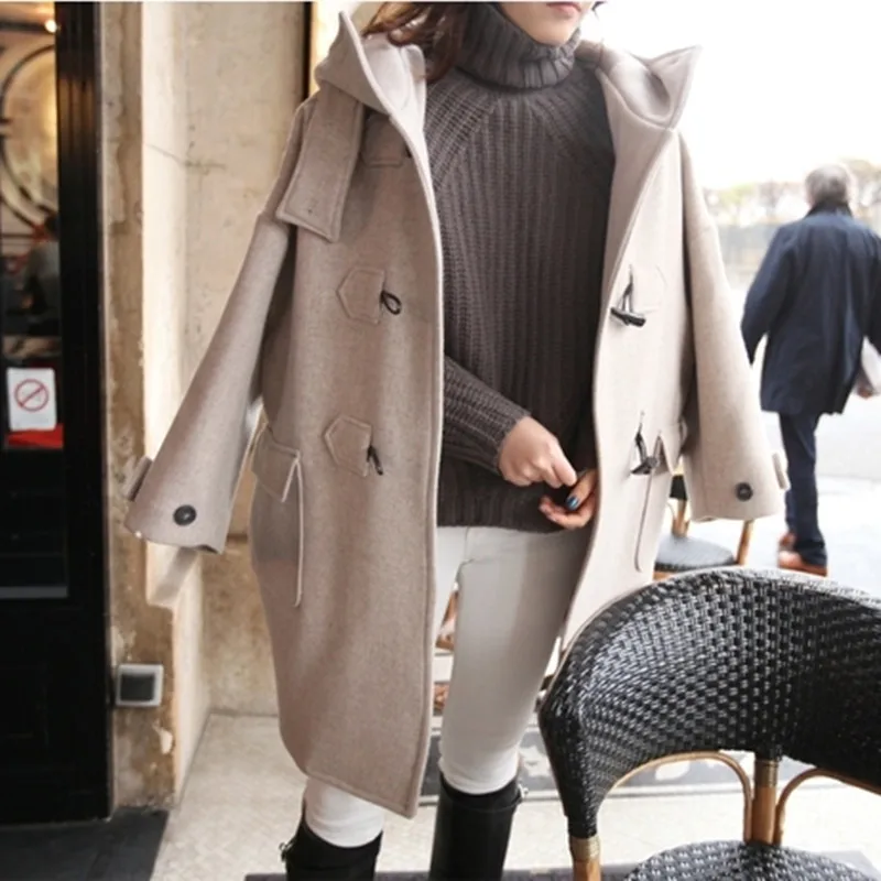 

Autumn And Winter Bull Horn Button New Type Overcoat Long Button Wool Coat For Girls Female