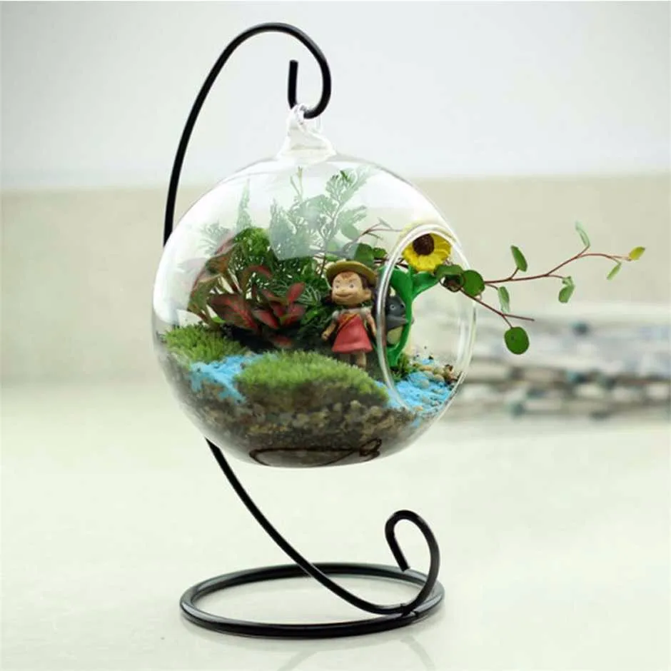 DIY Hanging Crystal Flower Vase Planter Terrarium Container Vases Pot Home Wedding Desk Party Christmas Decor Diameter 9cm