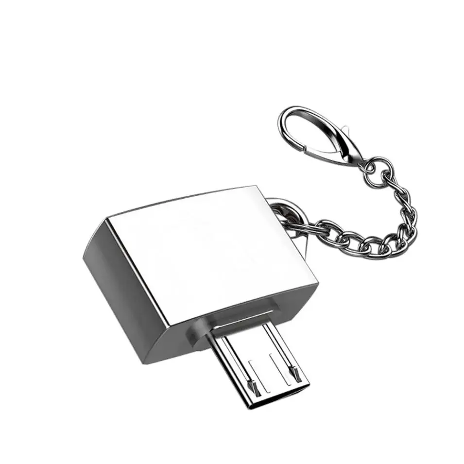 Металлический Micro USB Мужской к USB 2,0 Женский Адаптер конвертера OTG с брелок адаптер для мобильного телефона аксессуары - Цвет: Серебристый