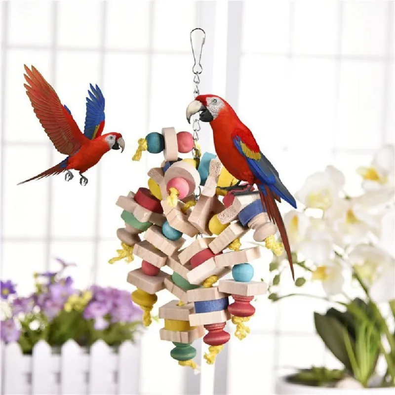 Arrival Wood Colorful Parrot Toys Chew Toy font b Pet b font Bird Toys Hanging Swing