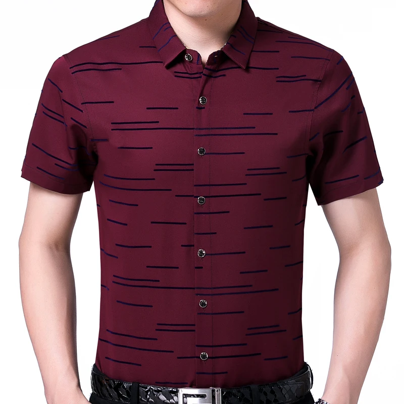 Goedkoop 2019 nieuwe zomer korte mouw mannen shirt gestreepte jurk casual slim fit sociale kleding luxe shirts mens fashion hoge kwaliteit 6006