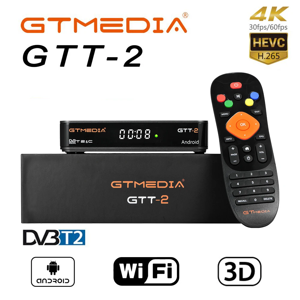

GTMEDIA GTT2 DVB-T/T2/C android 2g+8g 1080p android 6.0 signal free sat gtt dvb-t2 h.265 Built-in Wifi 2.4G cccam set top box